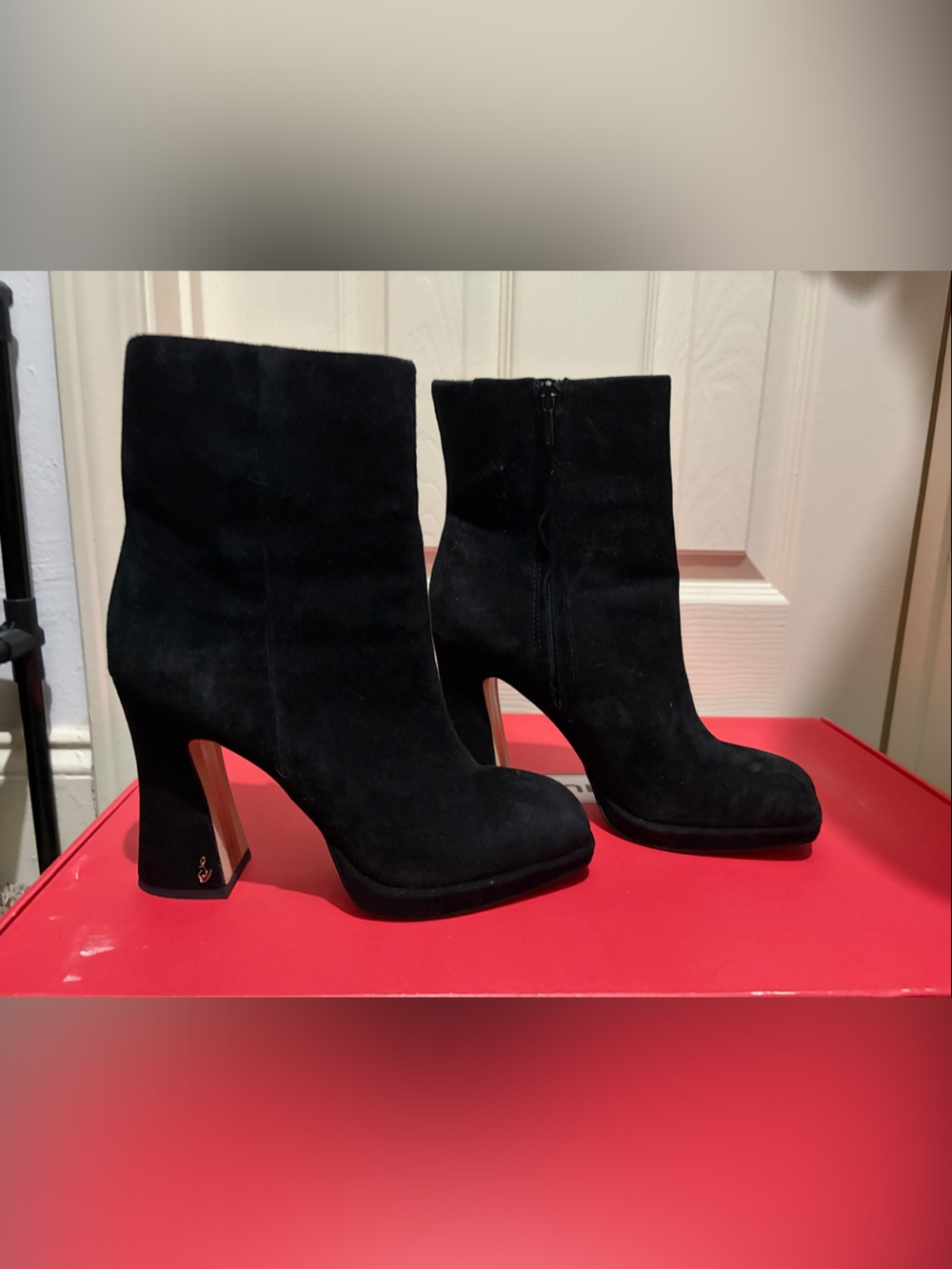 Sam Edelman Black Suede Platform Ankle Booties with Block Heel